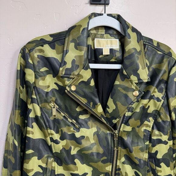 MICHAEL KORS Camo Moto Faux Leather Jacket - Picture 2 of 8